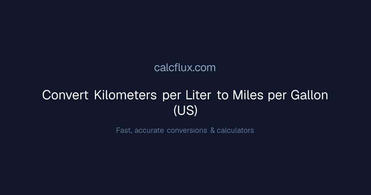 Convert Kilometers per Liter to Miles per Gallon (US) - Free Online ...