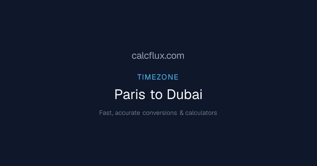 Paris to Dubai Time Converter — Current Time & UTC Offset | Calcflux